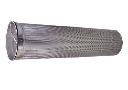Reusable stainless steel fine mesh filter basket for industrial liquid filtration.
