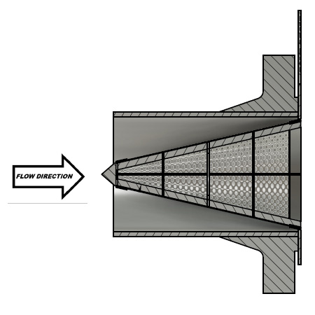 Temporary cone strainer installed for commissioning and start-up protection