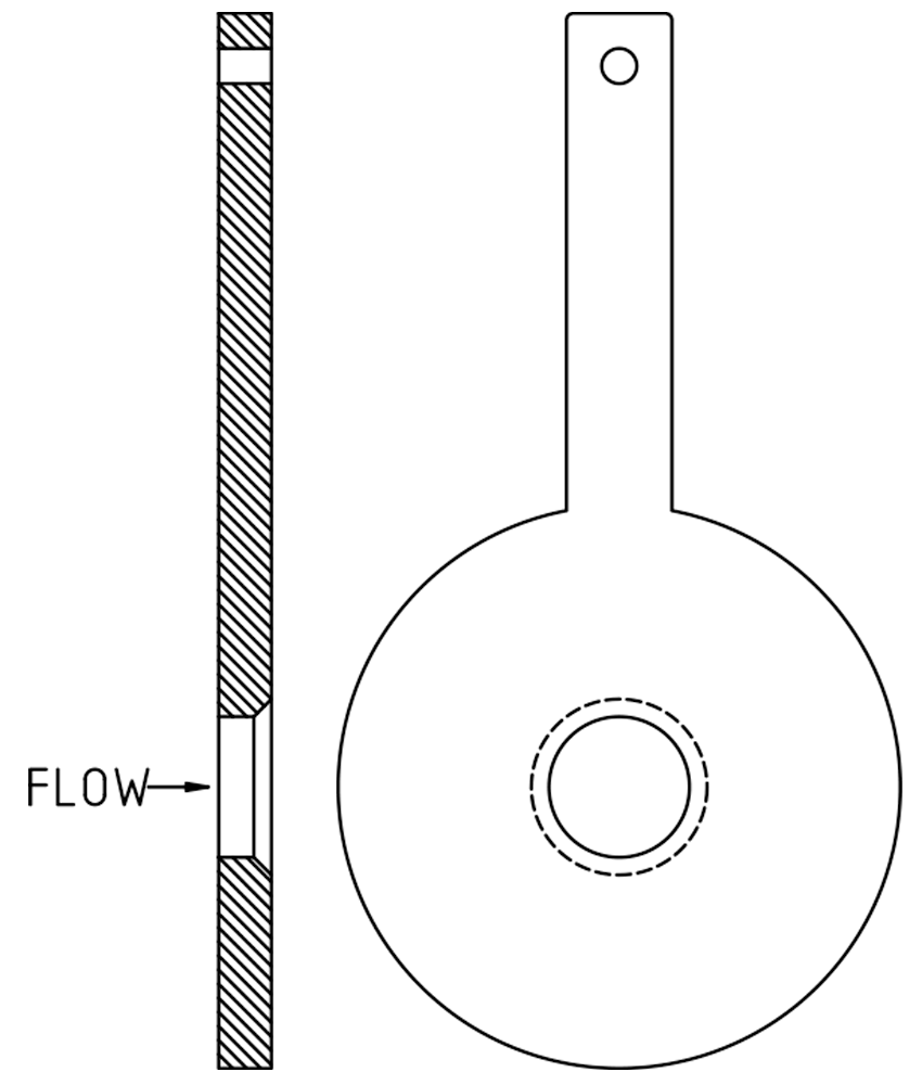 Bevelled restricted orifice plate bore Bevelled restricted orifice plate bore